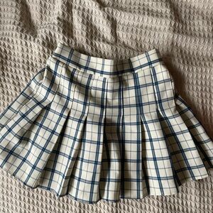 Princess Polly Plaid Pleated Skirt - Blue and Cream